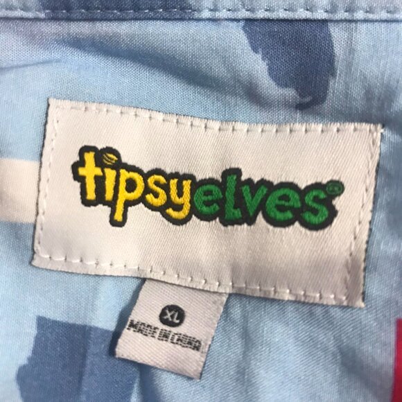 Tipsy Elves Mens USA American States Patterned Light Blue Button Up Size XL - Picture 4 of 6